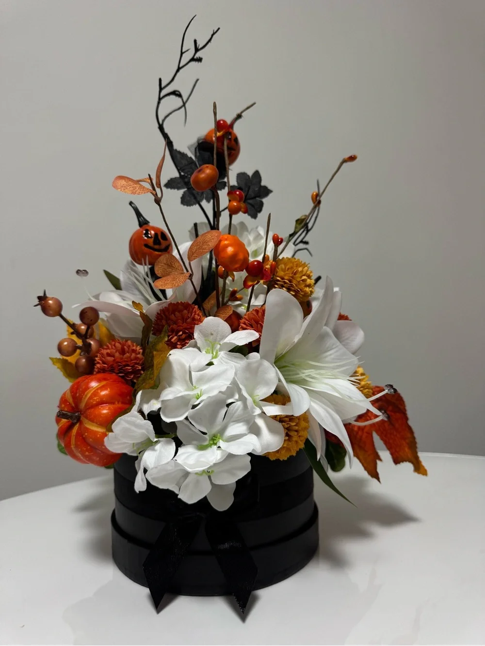 Handmade Halloween Fall Floral Arrangement with Pumpkins – Autumn Centerpiece